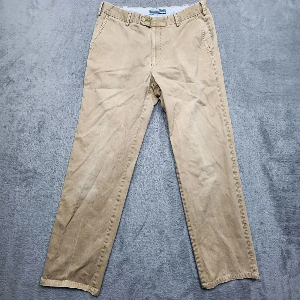 Peter Millar Mens Pima Cotton Pants Tan Flat Front Straight Leg Size 33 Chinos